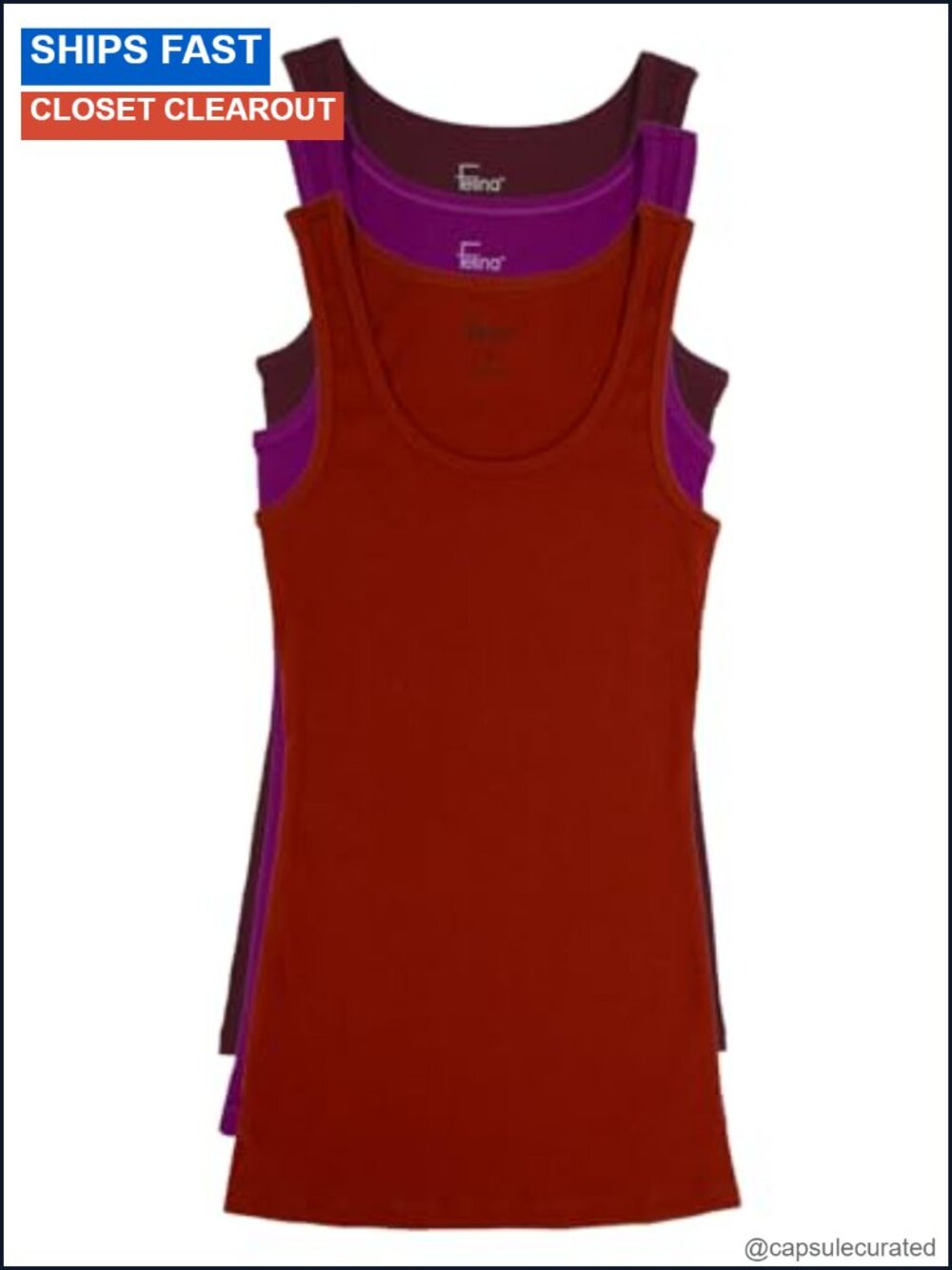 Ribbed Cotton Stretch Tank Top 3 Pack Scoop Neck Sleeveless Layering Workout